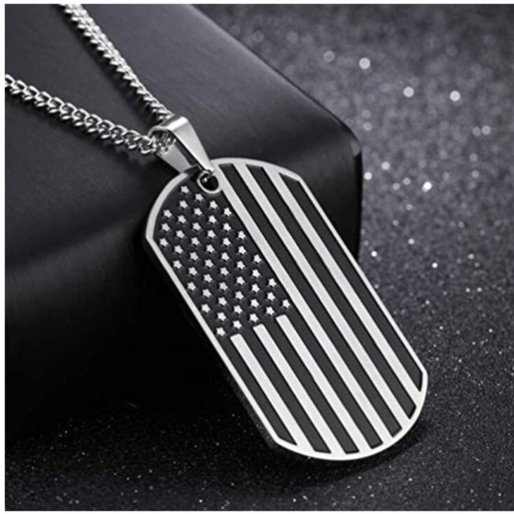 Mens USA Flag DogTag Chain Necklace